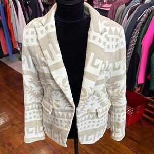 DREW Beige and White Aztec Pattern Blazer
